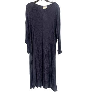 French Gear Rayon Whimsy Goth BoHo Oversized Long Sleeve Blue Embroidered Dress